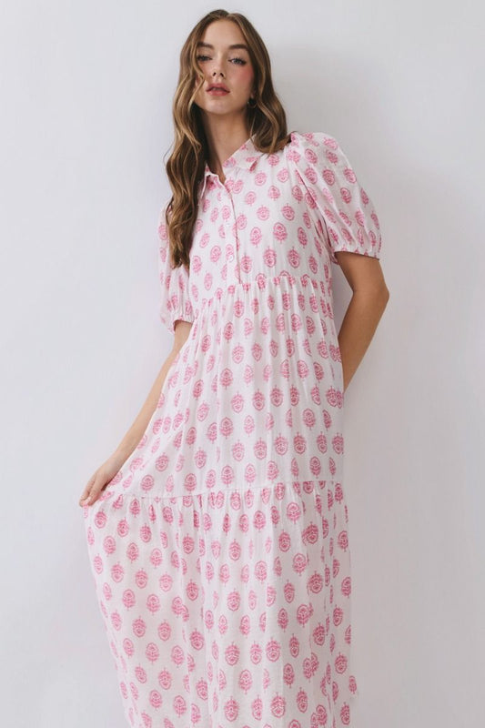 Pink Floral Midi Dress