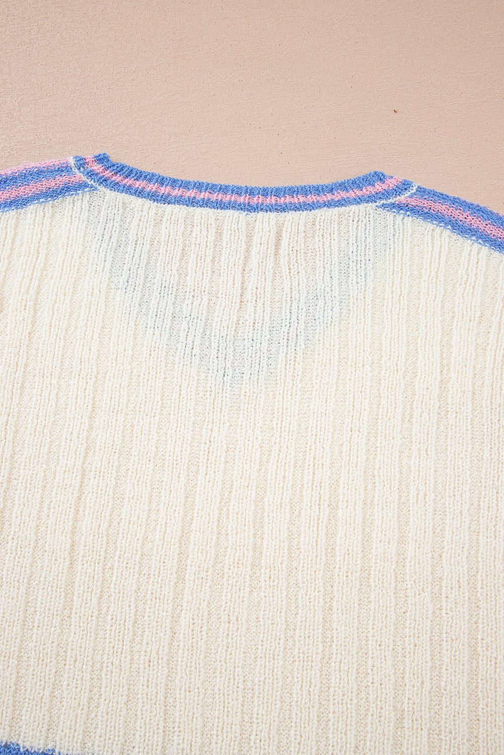 White Striped V Neck Dolman Sleeve Rib Knit Oversized Sweater with Slits
