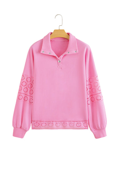 Bonbon Embroidered Flower Patchwork Snap Buttons Pullover Sweatshirt