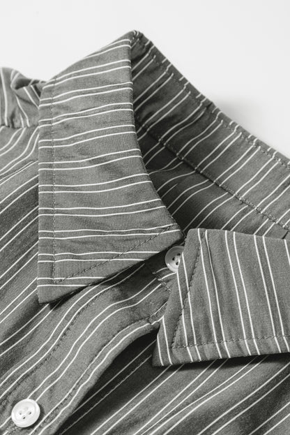 Black Stripe Button Up Oversized Casual Shirt