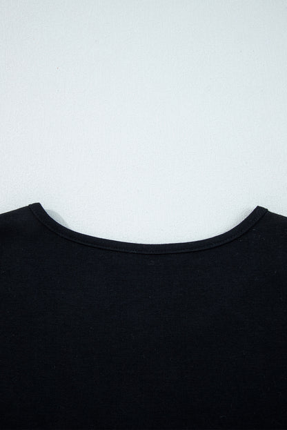 Black Asymmetric Seam Detail Solid Color Long Sleeve Top