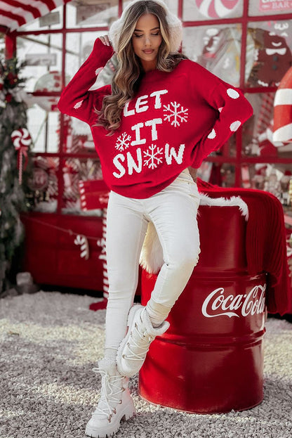 Red Dahlia LET IT SNOW Graphic Christmas Holiday Loose Sweater