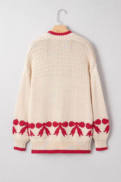 Apricot Bow Pattern Textured Open Front Baggy Cardigan