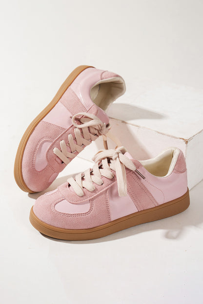 Pink Two Tone Suede Patched Lace Up Sneakers