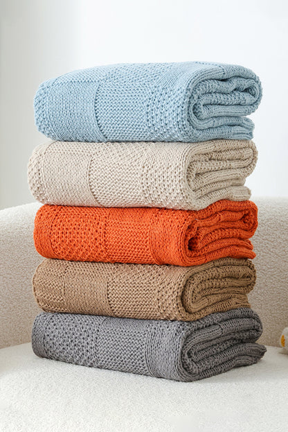 Orange Checkered Soft Knit Throw Blanket