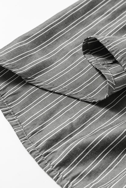 Black Stripe Button Up Oversized Casual Shirt