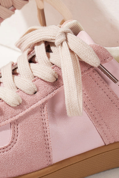 Pink Two Tone Suede Patched Lace Up Sneakers