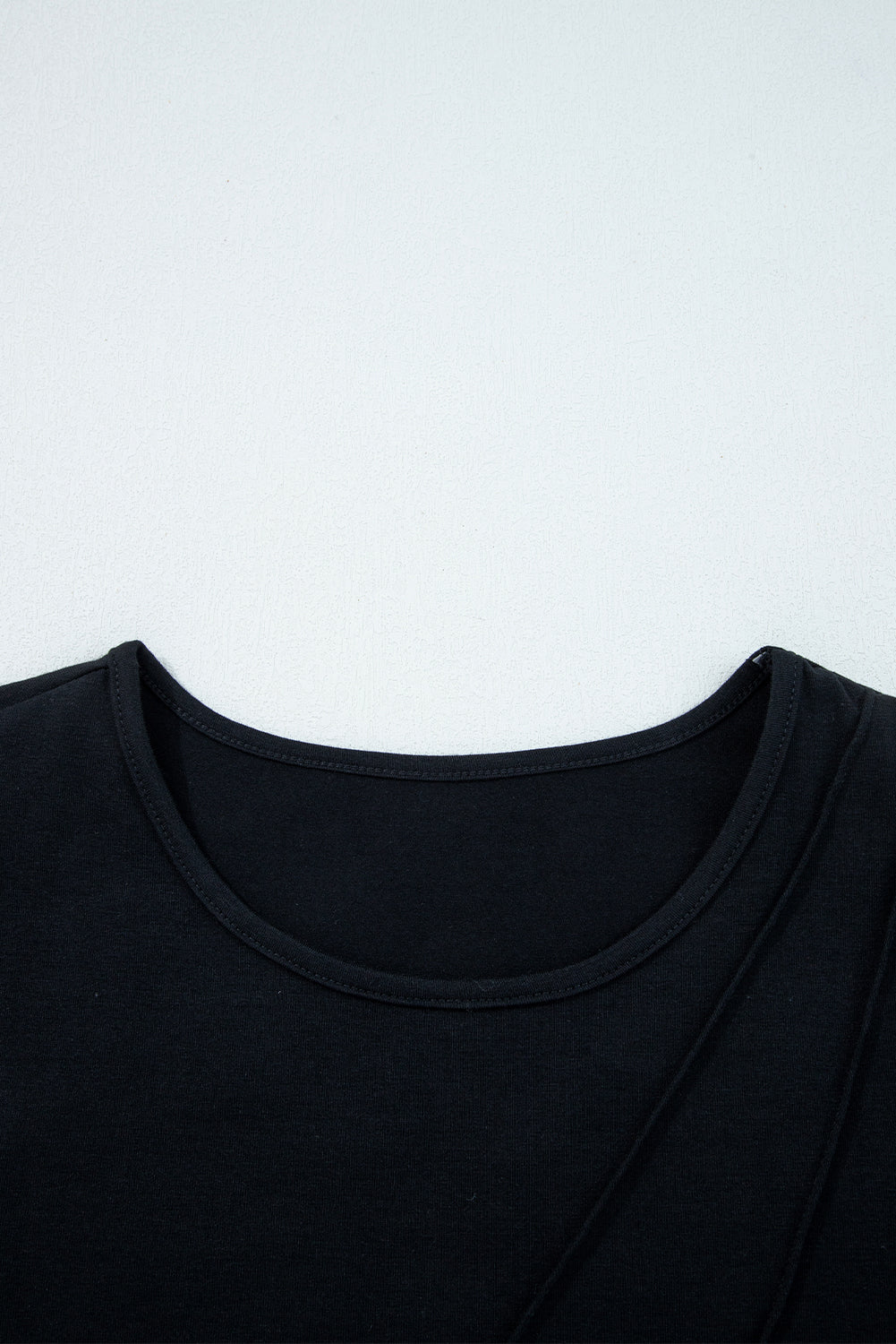 Black Asymmetric Seam Detail Solid Color Long Sleeve Top