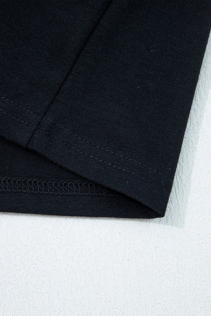 Black Asymmetric Seam Detail Solid Color Long Sleeve Top