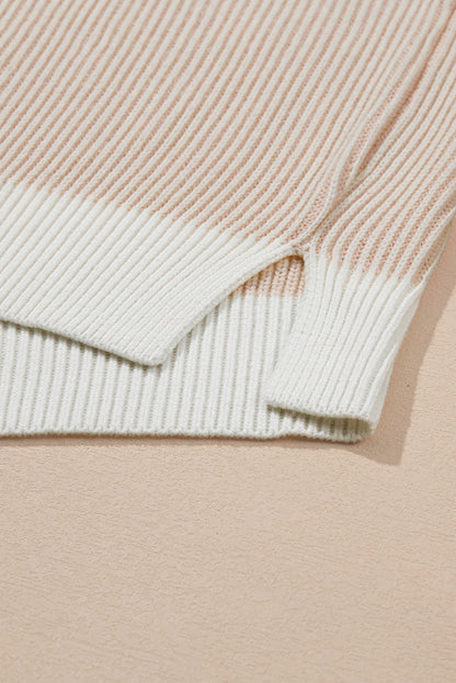 Brown Stripe Plus Size Contrast Trim Crew Neck Rib Knit Drop Shoulder Sweater