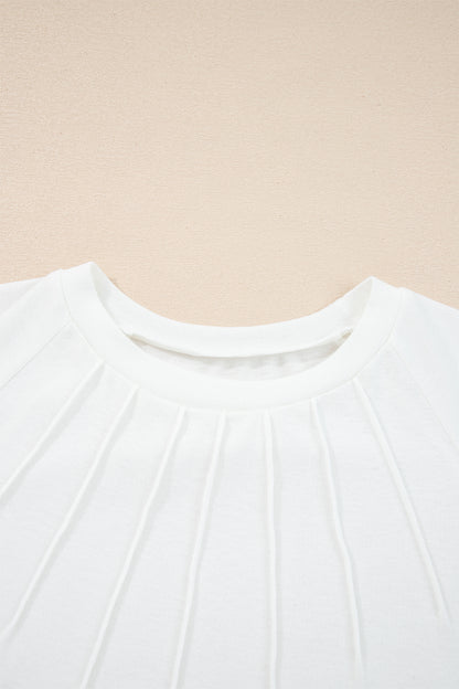 White Solid Color Seam Detail Raglan Long Sleeve Top