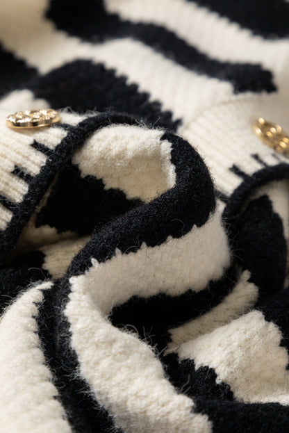 Black Stripe Chic Golden Button Cardigan Sweater