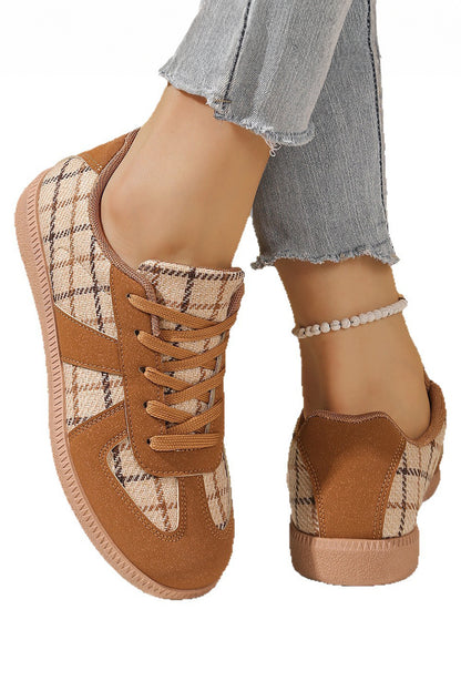 Mustard Retro Plaid Patchwork Lace Up Sneaker