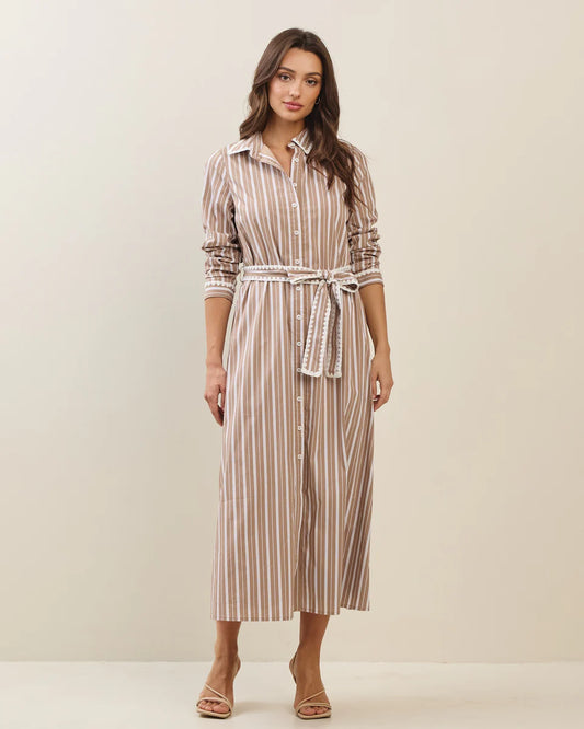 Taupe Striped Maxi Dress