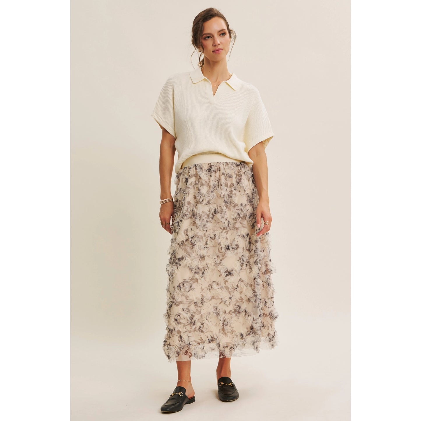 Cream/Black Ruffle Skirt