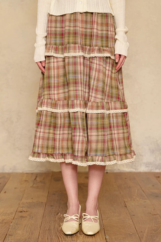 Lace Trimmed Plaid Skirt