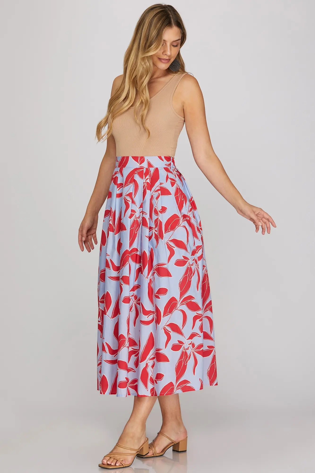 Printed Midi Skirt with back elastic