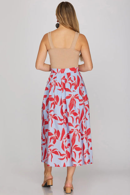 Printed Midi Skirt with back elastic