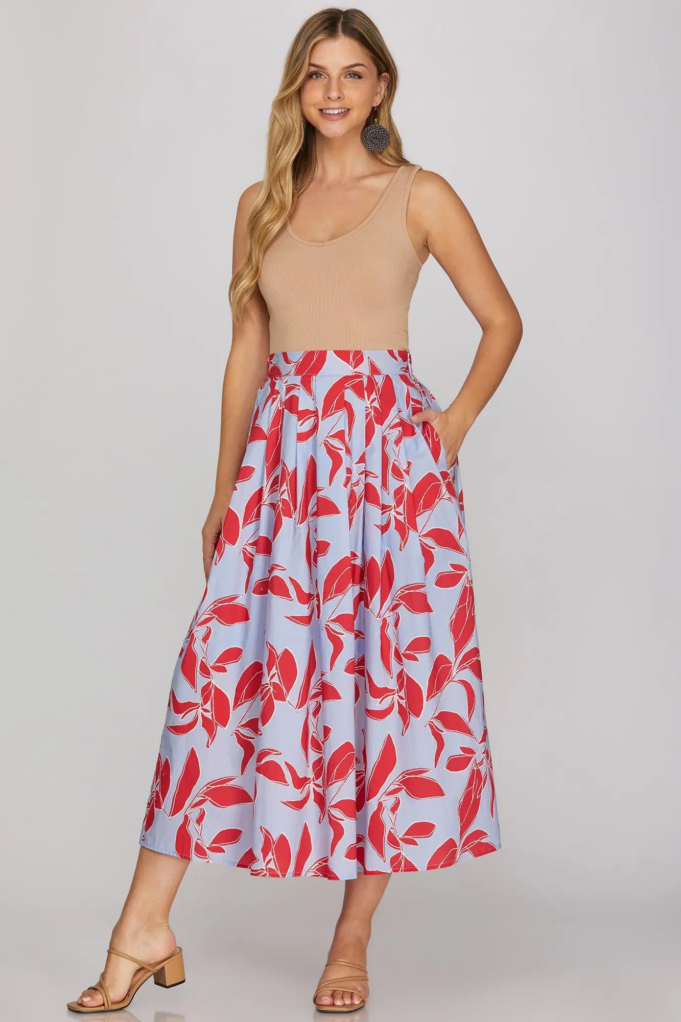 Printed Midi Skirt with back elastic