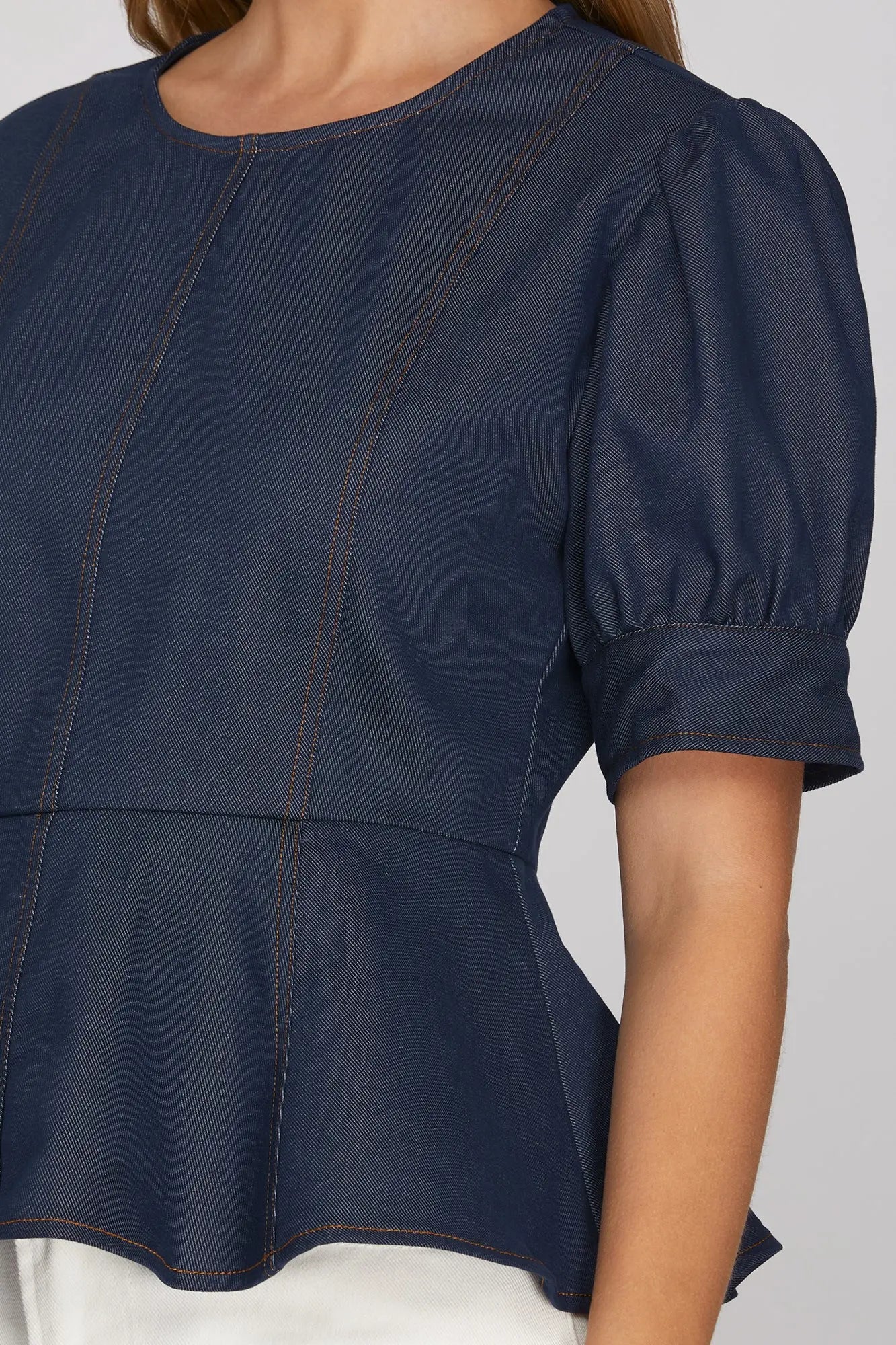 Short Sleeve Peplum Denim Top